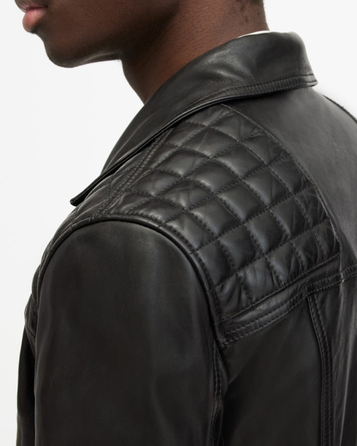 Men's Conroy Leather Jacket - Quilted Shoulder CLoseup View